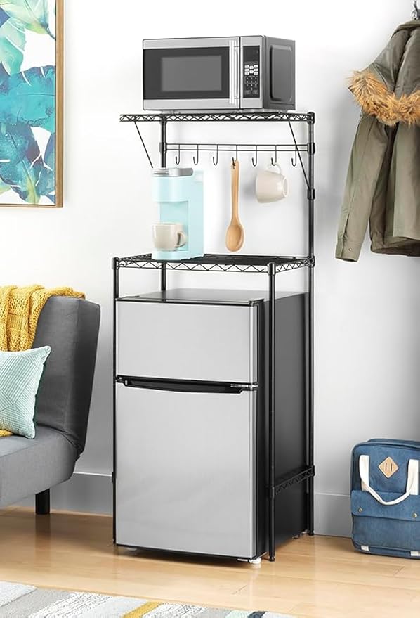 Whitmor Supreme Over The Fridge Shelf 2-Tier Metal Mini Fridge Stand with Storage，Metal Shelving Rack Mini Fridge and Microwave Stand for College Rooms Kitchen, Office