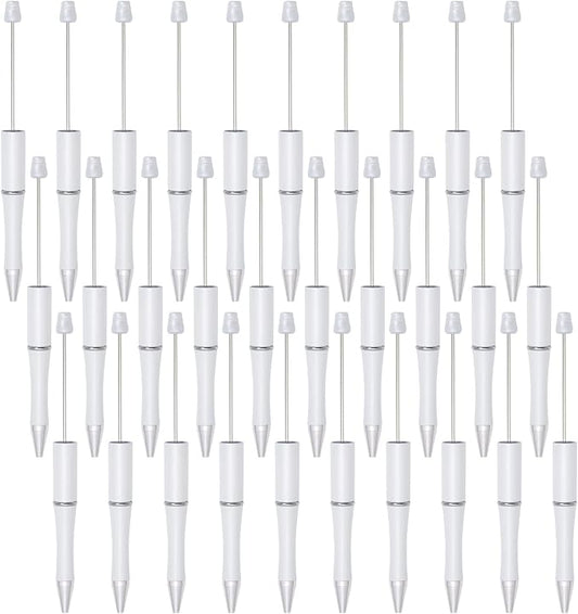 jiebor 30Pcs White Beadable Pens Plastic Bead Ballpoint DIY Cute Cool Pens Black Ink for Women Men Bridal Graduation Gift Office Supplies