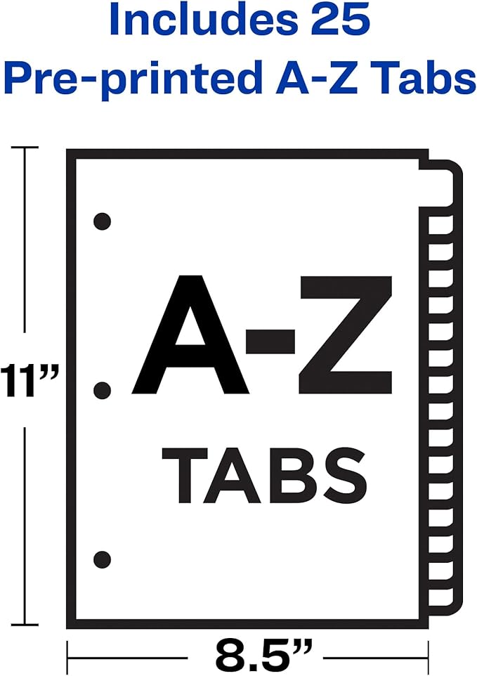 Avery 11306 Preprinted Laminated Tab Dividers w/Gold Reinforced Binding Edge, 25-Tab, Letter