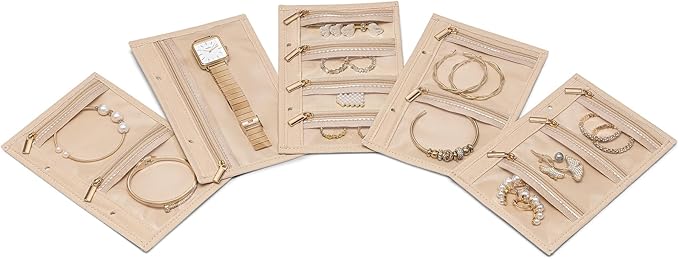 Vlando Travel Jewelry Bags,Jewelry Storage Pouch,5 Pcs Clear Velvet Zipper Pockets Bag for Travel Business Trip Jewelry Organizer for Women Girls