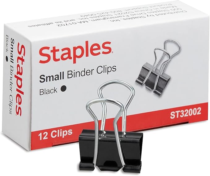 STAPLES Small Binder Clips - Black, 0.38" Capacity, Pack of 144 for Office, Paper & Document Organization