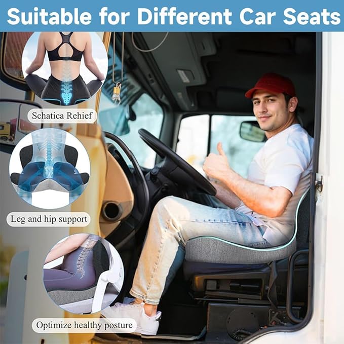 Memory Foam Seat Cushion for Truck Driver Office Chair Cushion Home Chair Cushion Car Seat Cushion Non Slip Pad Sitting Ergonomic Cushions for Office Workers Car Drivers (Black)