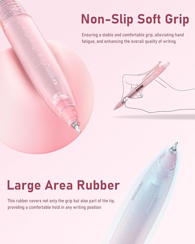 Four Candies Writing Ink Pens with Black & Pink Ink and 2Pack Highlighter, Cute Retractable 0.5mm Smooth Writing Pens,Pink Pens for School, Office Girly Stationery Aesthetic Desk Accessories Set of 14