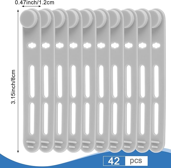 42 Pcs Silicone Cable Ties Reusable Cord Straps Multipurpose Elastic Cable Organizer for Bundling Fastening Earphone Phone Charger Home Office School(Gray,3.15 Inch)