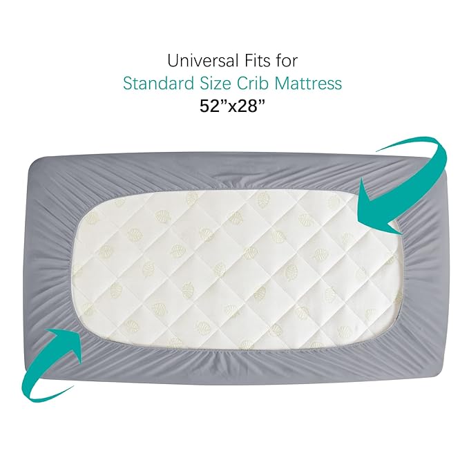 Biloban Crib Mattress Protector 2 Pack, Waterproof, Durable, Grey & Navy, Absorbent, Noiseless, Fits Standard 28 x 52 x 5 Inch Mattresses
