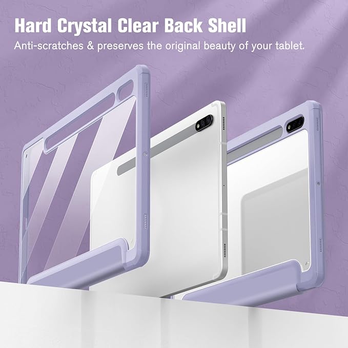 Fintie Hybrid Slim Case for Samsung Galaxy Tab S8/Tab S7 11 Inch (Model SM-X700/X706/T870/T875/T878) with S Pen Holder, Shockproof Cover with Clear Transparent Back Shell, Lilac Purple