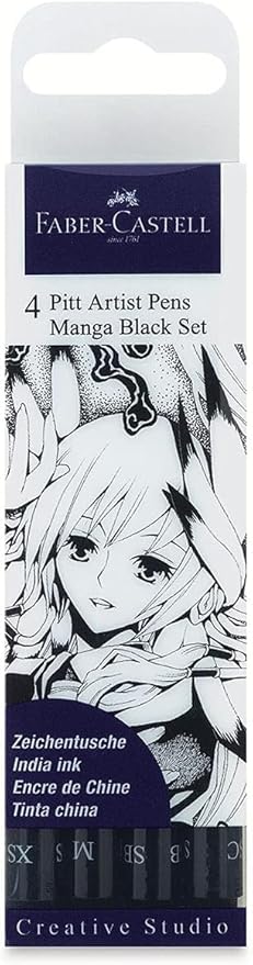 Faber-Castell Pitt Artist Pen Black Manga Drawing Kit - 4 Count, Assorted Nibs – Anime and Manga Drawing Kit