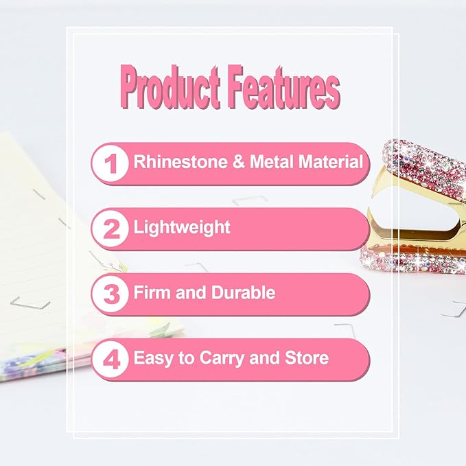 Multibey Arylic Staples Remover, Rhinestone Handmade Crystal Staple Removal Tool Staple Puller Metal Jaws Stationery, Dazzling Bling Office Desk Accessory for Office School and Home (Pink)