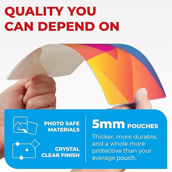 5MIL Thermal Laminating Sheets, 500 Count (5x100) 4.3x6.3 inch, Card Size Dry-Erase Friendly Laminating Pouches, Compatible with All Standard Laminators, Crystal Clear Laminated Finish