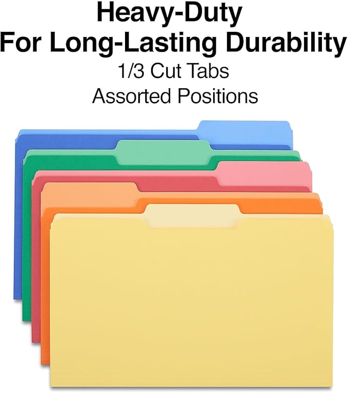 Staples Heavyweight Colored File Folders, 3 Tab, Legal, 50/Box