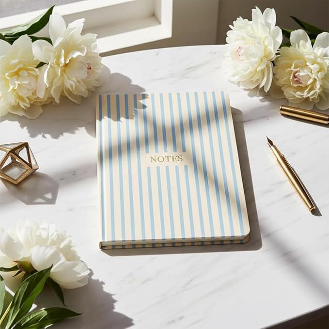 Pearhead Hardcover Journal Notebook 6x8 – Cream & Blue Stripe College-Ruled Writing Journal, 200 Lined Pages for Work, School & Journaling