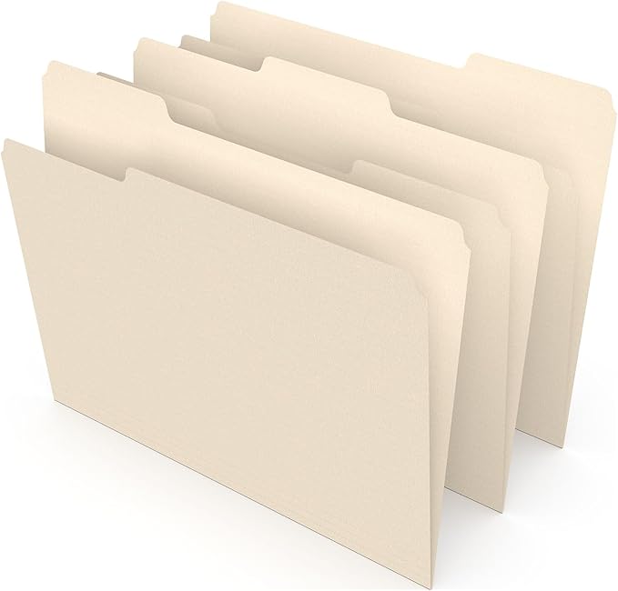 Staples File Folders, Letter Size, 1/3‑Cut Tabs, Assorted Positions, Manila, Durable Paper Stock, 500/Pack