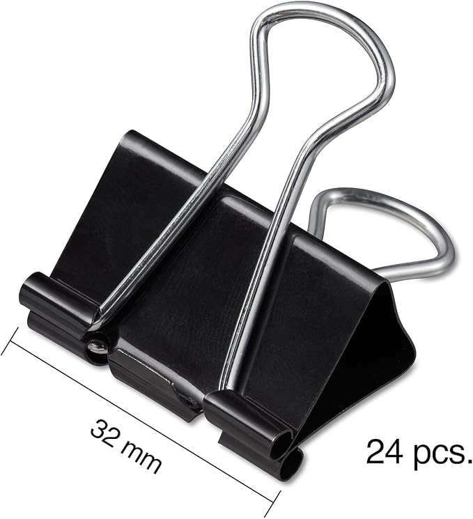 Staples Binder Paper Clips, 5/8 Inch Capacity, Medium, 24-Pack, Black