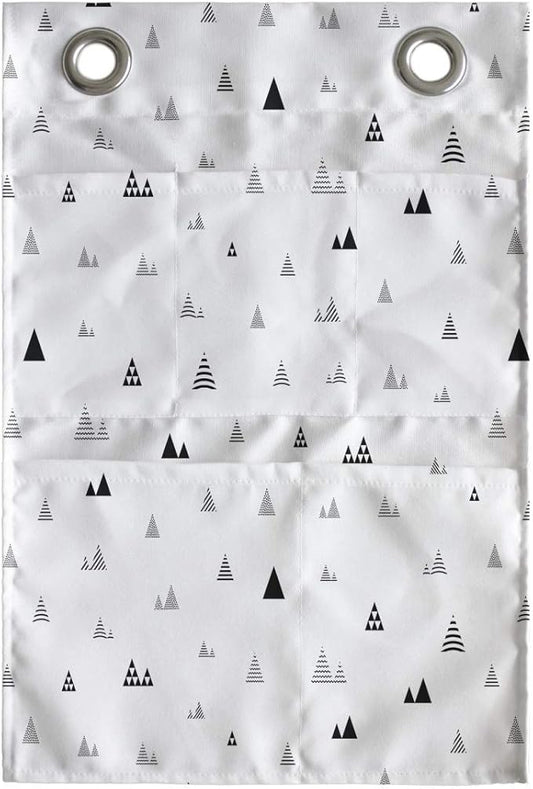 Ambesonne Abstract Hanging Pocket Organizer, Repetitive Mini Triangular with Stripes and Dots, Printed Polyester Storage Bag with Pockets, 14" x 20", Charcoal Grey Pale Taupe