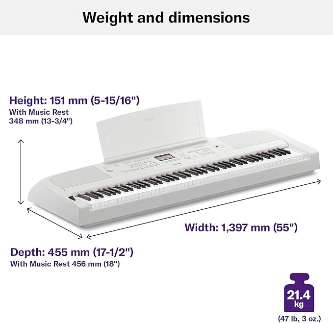 Yamaha DGX-670WH, 88-Key Weighted Digital Piano with Sustain Foot Switch and Music Rest, White - Furniture Stand Sold Separately