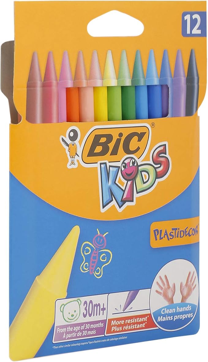 Bic Kids Plastidecor Crayons Colour Hard Long-lasting Sharpenable Vivid Assorted Ref 829770 [Pack of 12]