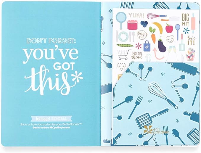 Erin Condren Designer Petite Planner - Meal Planner (New Cover) Track of All of Your Nutrition, Grocery Spending and Health Goals with this Meal Planner and Food Journal