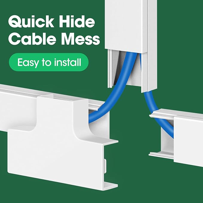 AZEN Cord Hider Kit, 110in Cord Covers for Wires on Wall, Paintable Wire Covers, Self-Adhesive Cable Hider Cord Organizer, Wire Hiders for TV on Wall, 8X L14in X W0.96in X H0.57in