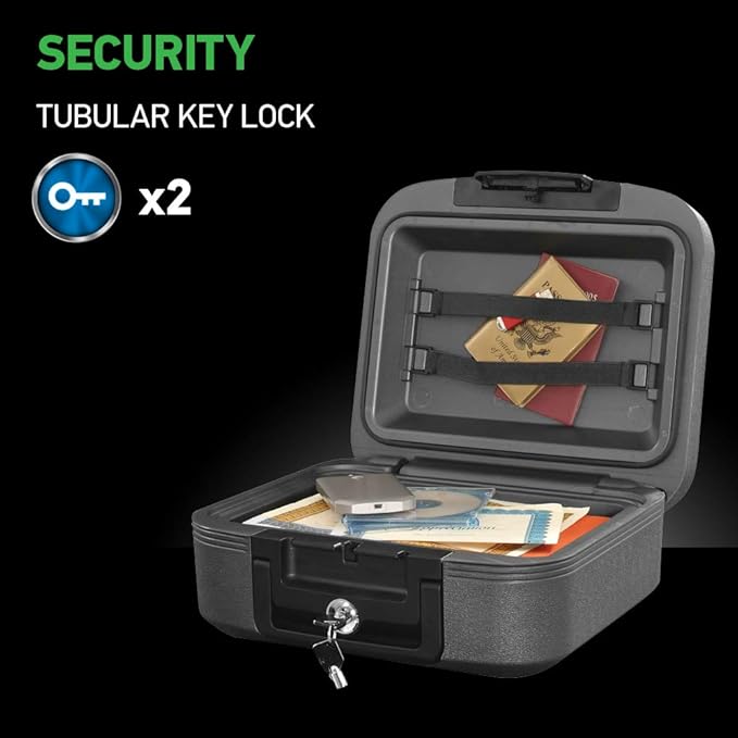 SentrySafe Charcoal Gray Fireproof and Waterproof Safe Box with Key Lock, Portable Chest for Money, Passport, 0.28 Cubic Feet, 6.6 x 15.4 x 14.3 Inches, CHW20221
