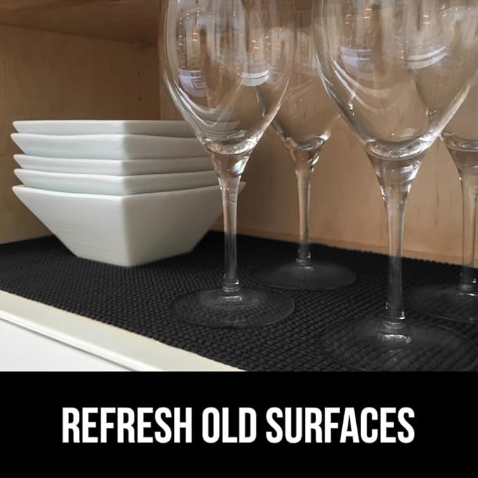 GORILLA GRIP powerGRIP Drawer Shelf and Cabinet Liner, Thick Strong Hold, Non-Adhesive Liners Protect Kitchen Cabinets and Cupboard, Bathroom Drawers, Easy Install, Breathable Mat, 20" x10', Black
