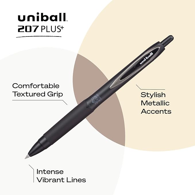 uniball™ 207 Plus+ Retractable Gel Pens, Medium Point (0.7mm), Assorted, 6 Pack