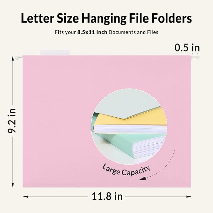 SUNEE 6 Pack Hanging File Folders,Hanging File Folders Letter Size with 1/5-cut Tabs, Assorted Macaron Colors Folders,Stay Organized for Your Home and Office Bulk File and Documents