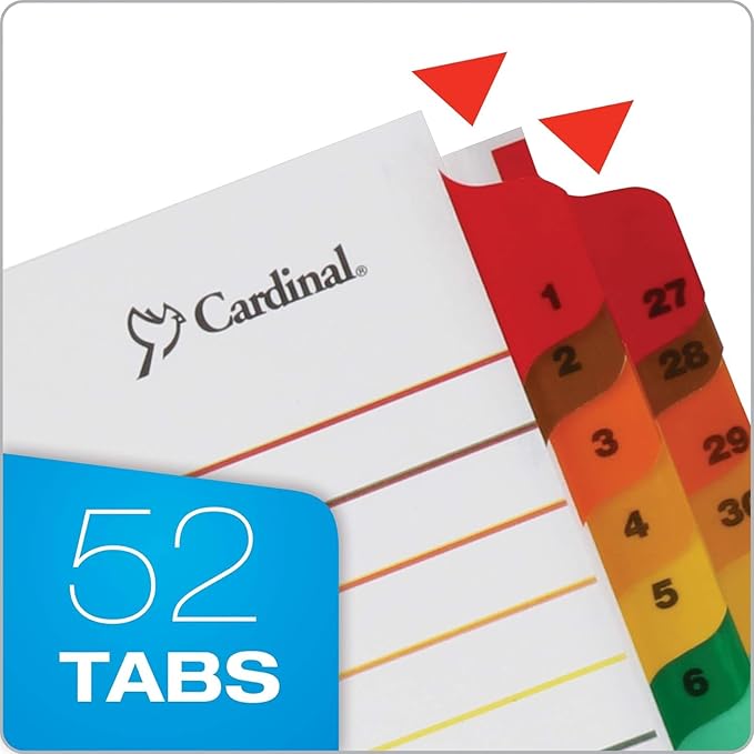 Cardinal 60990 OneStep Printable Table of Contents/Dividers, 52-Tab, 11 x 8 1/2, Multicolor