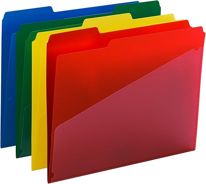Smead Poly File Folders with Pockets, Folders for Documents, 1/3-Cut Tabs, File Folders Letter Size, Office Supplies, School Supplies, Set of 24 (10541)