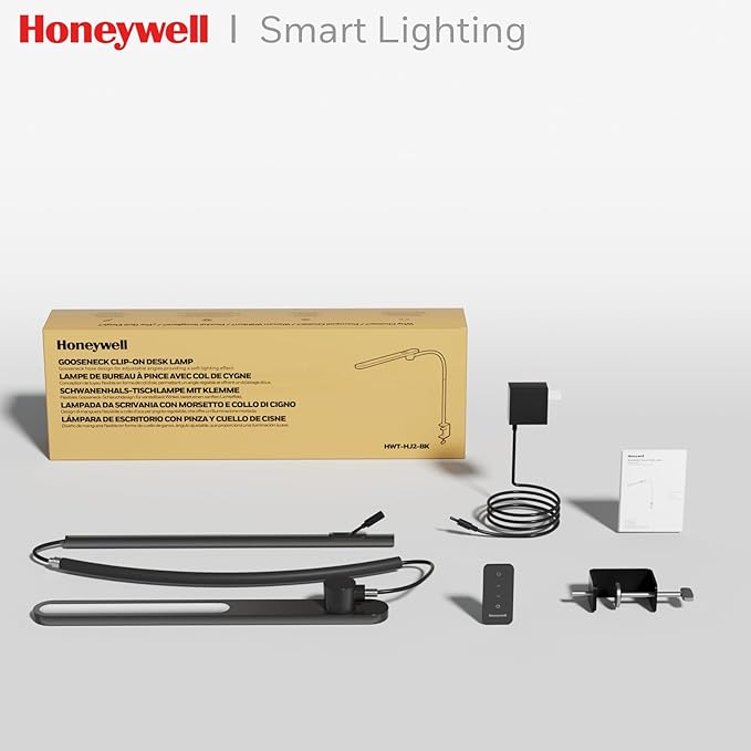 Honeywell HJ2 Gooseneck LED Desk Lamp with Clamp,3-Color Stepless Dimming.Flexible Metal Lamp Arm,CRI ≥ 97.Adjustable Small Desk Lamp for Home Office,Studying, Reading, Artists & Crafters (Black)
