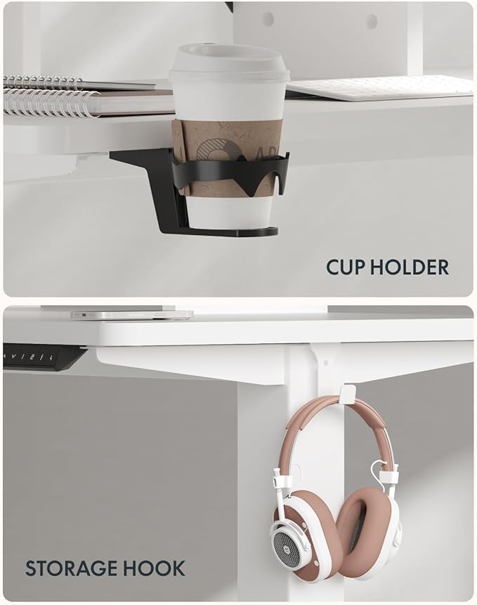 FLEXISPOT 79x32 Inch Electric Large Standing Desk for Home & Office, Spacious Splice Board Desk with Cable Management & Organizer, Cup Holder & Hook, White