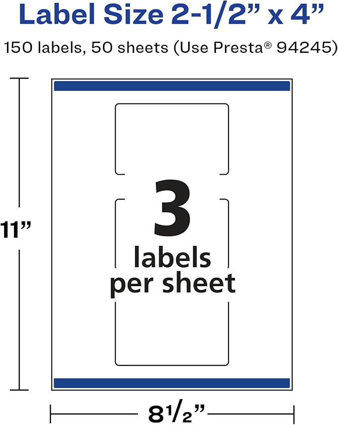 Avery Glossy White Rectangle Labels, Sure Feed Technology, 2.5" x 4", 150 Glossy White Labels, Print-to-The-Edge, Permanent Adhesive, Laser/Inkjet Printable