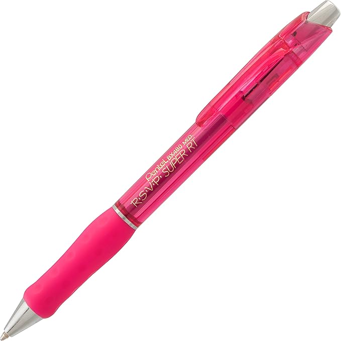 Pentel RSVP Super RT Ballpoint Pen, (1.0mm) Medium Line, Pink Ink, Pack of 2 (BX480BP2P)