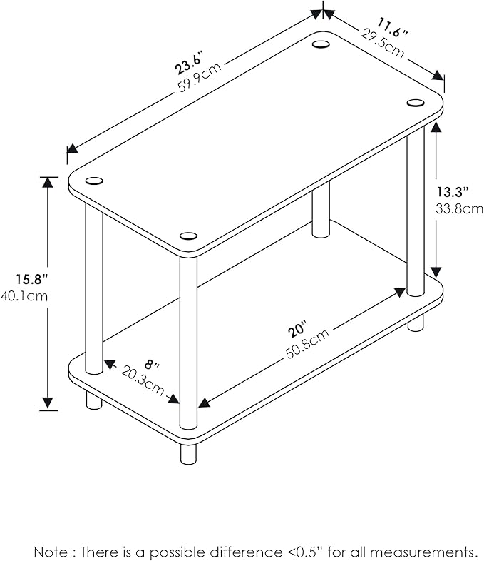 Furinno TURN-N-TUBE Side Table Set of 2, 2-Tier Modern Rectangle End Table with Open Shelf, Night Stand, Bedside Table, Toolless Assembly, for Living Room, Bedroom, Black