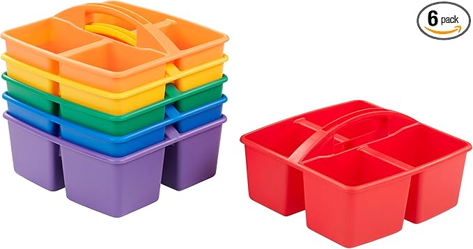 ECR4Kids 4-Compartment Medium Plastic Caddy, Multipurpose Organization, Primary, 6-Pack