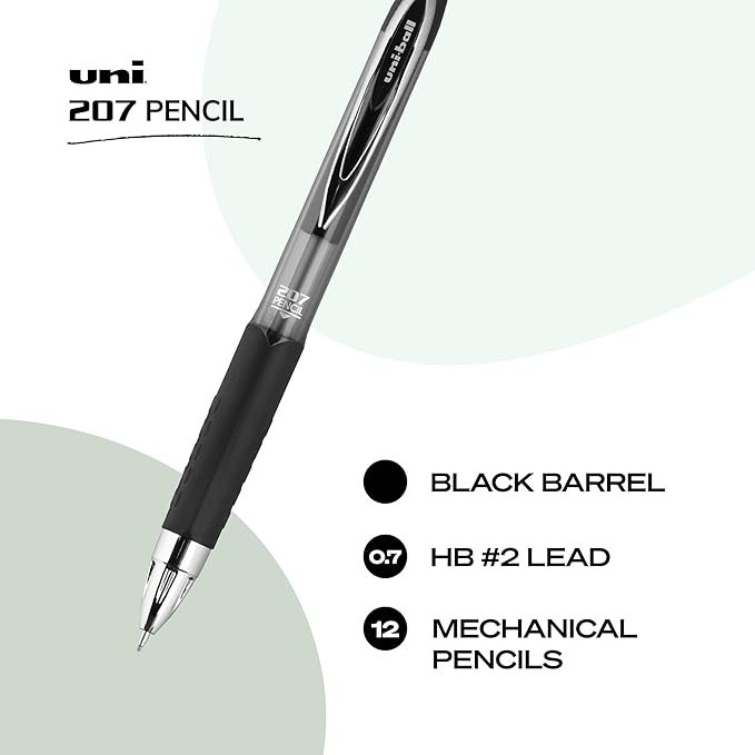 uniball 207 Mechanical Pencil, 0.7 Mm, Hb (#2), Black Lead, Black Barrel, Dozen