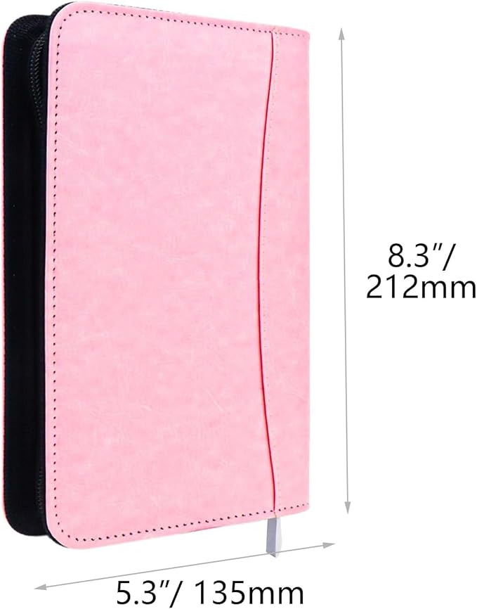 Pink A6 Budget Binder Zipper PU Leather Binders Cover Refillable 6 Rings Loose Leaf Binding Cover for Planner Traveller Journal Accessories Supplies (Pink A6 Binder)