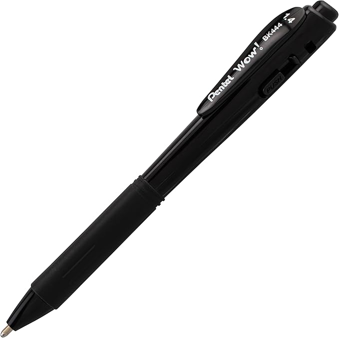 Pentel Wow! Retractable Ballpoint Pen, (1.4mm), Bold Line, Black Ink, Pack of 18 (BK444BP18A)