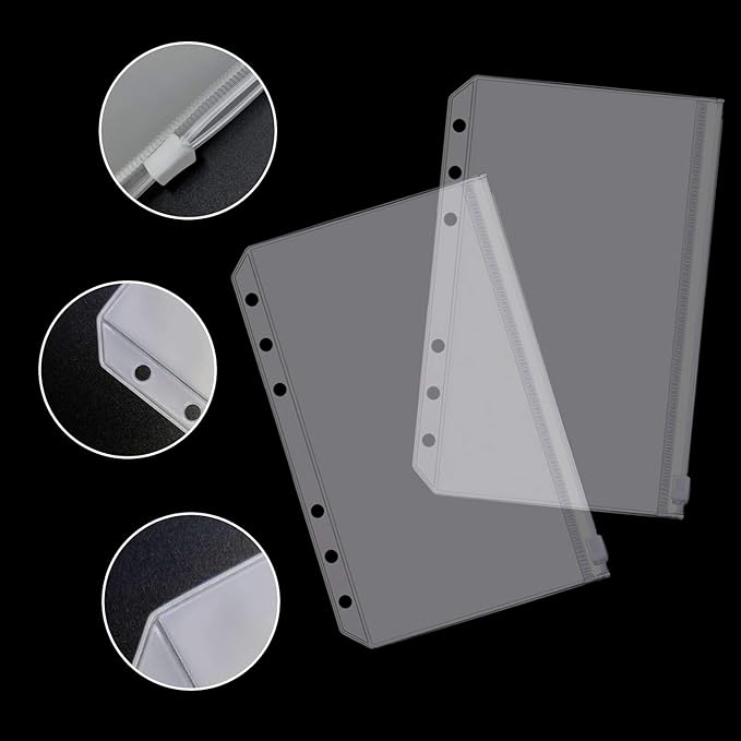 32 Pcs Binder Pockets A6 Size 6 Holes Binder Zipper Pouch Folders for 6-Ring Notebook Binder Loose Leaf Bags, Waterproof PVC Pouch Document Filing Bags,Name Cards and Receipt