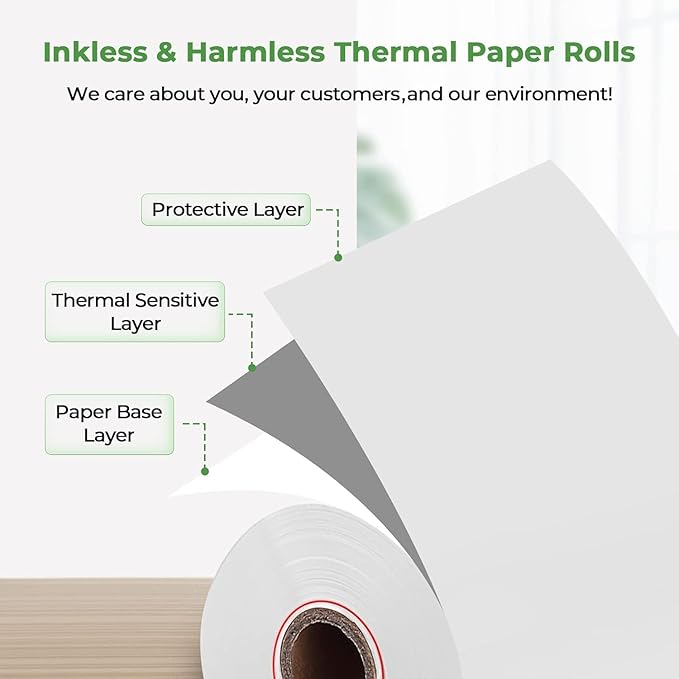 MUNBYN 2 1/4" x 50' Thermal Receipt Paper (5 Rolls), 58mm BPA Free Receipt Paper Fits All 58mm Mini Thermal POS Printer, Square Terminal Credit Card Machines