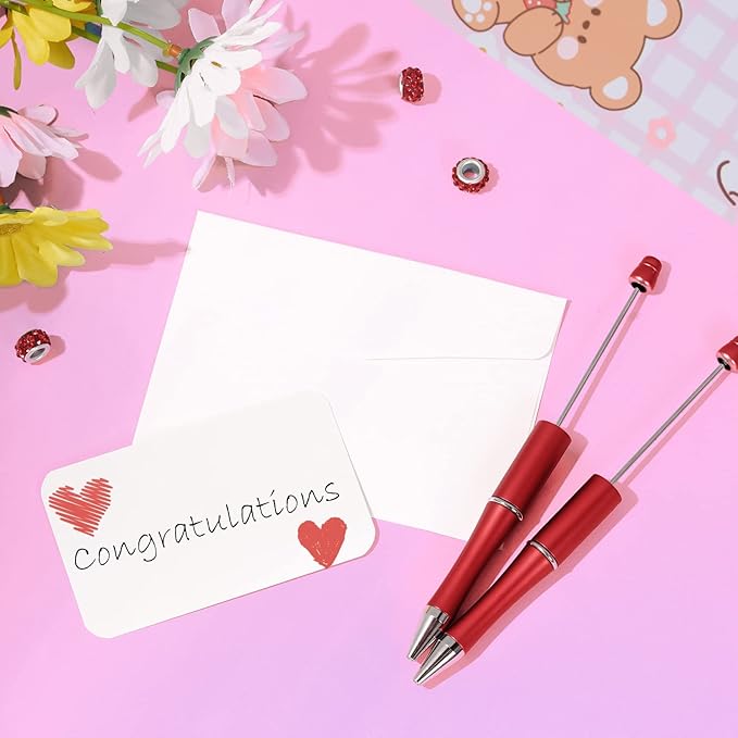 jiebor 30Pcs Red Beadable Pens Plastic Bead Ballpoint DIY Cute Cool Pens Black Ink for Women Men Bridal Graduation Gift Office Supplies