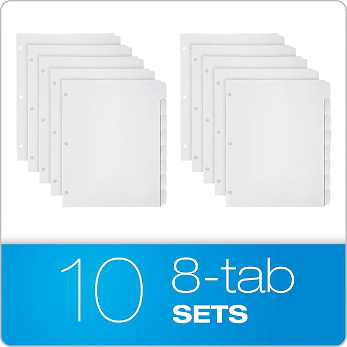 Oxford Binder Dividers for 3 Ring Binders,8-Tab Dividers,Write On Tabs,White Paper,80 Total,10 Count (Pack of 10)