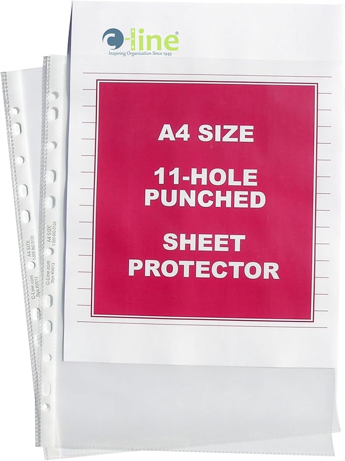 C-Line Top Loading Heavyweight Poly Sheet Protectors, Clear, A4 Size, 11.75 x 8.25 Inches, 50 per Box (08013) (Pack of 10)