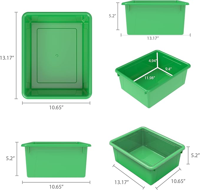 Storex Letter Size Deep Storage Tray – Organizer Bin for Classroom, Office and Home, Green, 5-Pack (62527U05C) , 10 x 13 x 5 Inches