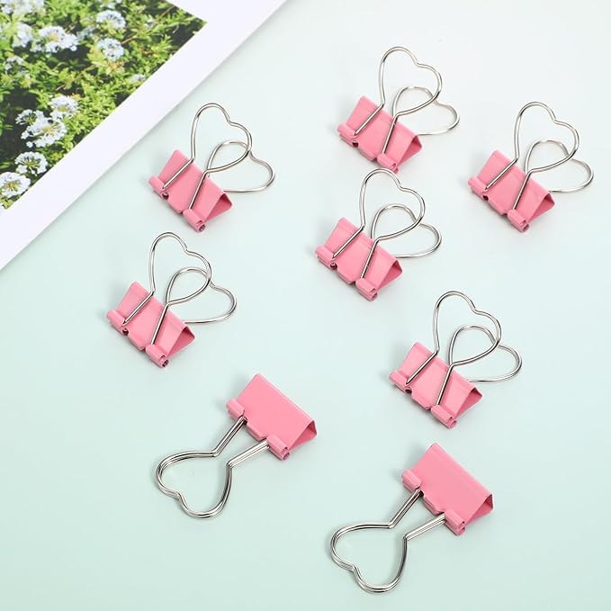 15 PCS Pink Heart Hollow Out Metal Binder Clips, Heart Shape Binder Clips Notes Letter Paper Clip for Paperwork School Home Office
