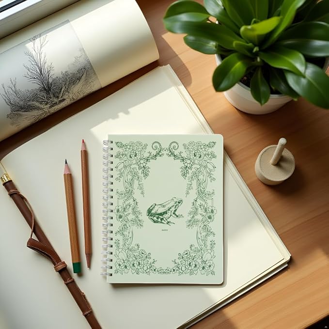 Pearhead Spiral Hardcover Notebook 8x10 – Frog Toile College-Ruled Writing Journal with 200 Lined Pages, Perforated Paper for School, Work & Notes