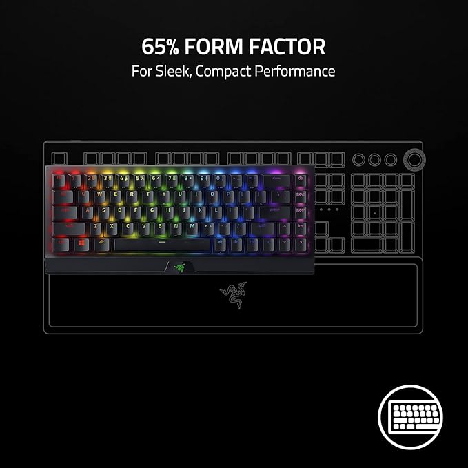 Razer BlackWidow V3 Mini HyperSpeed 65% Wireless Mechanical Gaming Keyboard: HyperSpeed Wireless Technology - Green Mechanical Switches- Tactile & Clicky - Doubleshot ABS keycaps - 200Hrs Battery Life