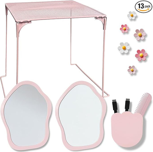 KEYDUACU 13 pcs Girls Locker Accessories, Locker Decorations Including Mirrors, whiteboards, Magnets and organizing Supplies. Ideal for Back-to-School Essentials and The Office (13 pcs-Pink)