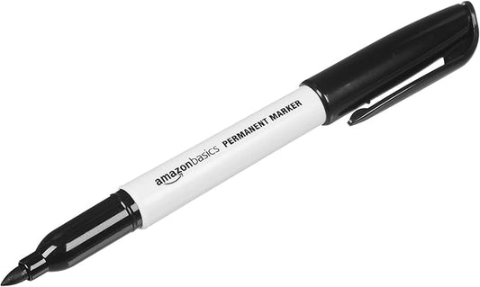 Amazon Basics Fine Tip Permanent Markers for Writing, Drawing, Quick Drying, Office, School, and Home Use, Black, 24 Pack
