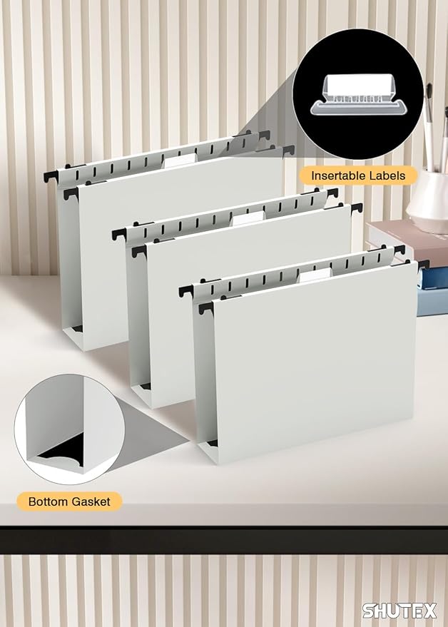 Hanging File Folders Letter Size, Hanging Folders 2 Inch Expandable 12 Pack Extra Capacity File Folders Hanging with Tabs, Plastic Hanging Files Folder for School Office Supplies(Glacier Gray)