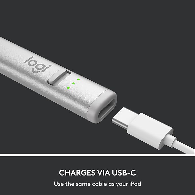 Logitech Crayon Digital Pencil for iPad (USB C Port Compatibility Only) Featuring Apple Pencil Technology, No Lag Pixel-Precision, and Dynamic Smart Tip with Fast USB C Charge - Silver